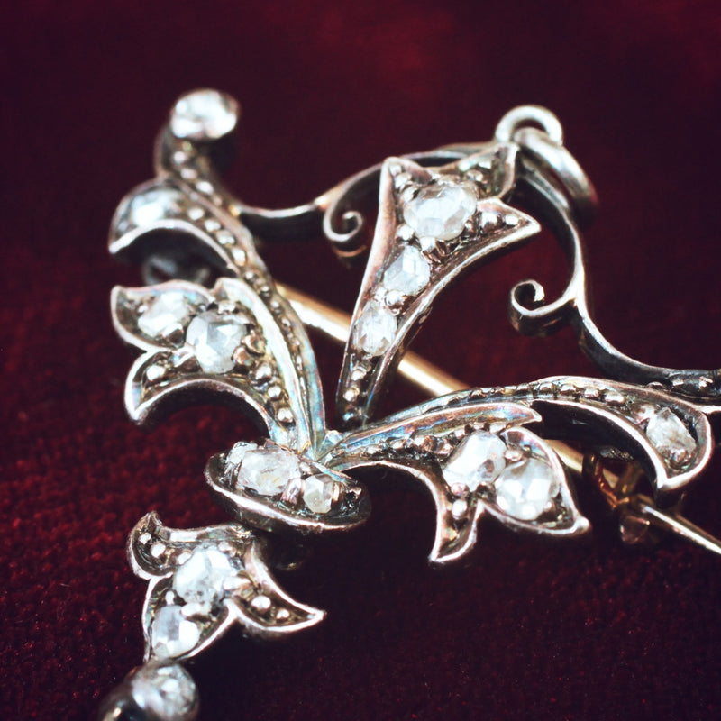 Precious Antique Natural Pearl & Diamond Necklace