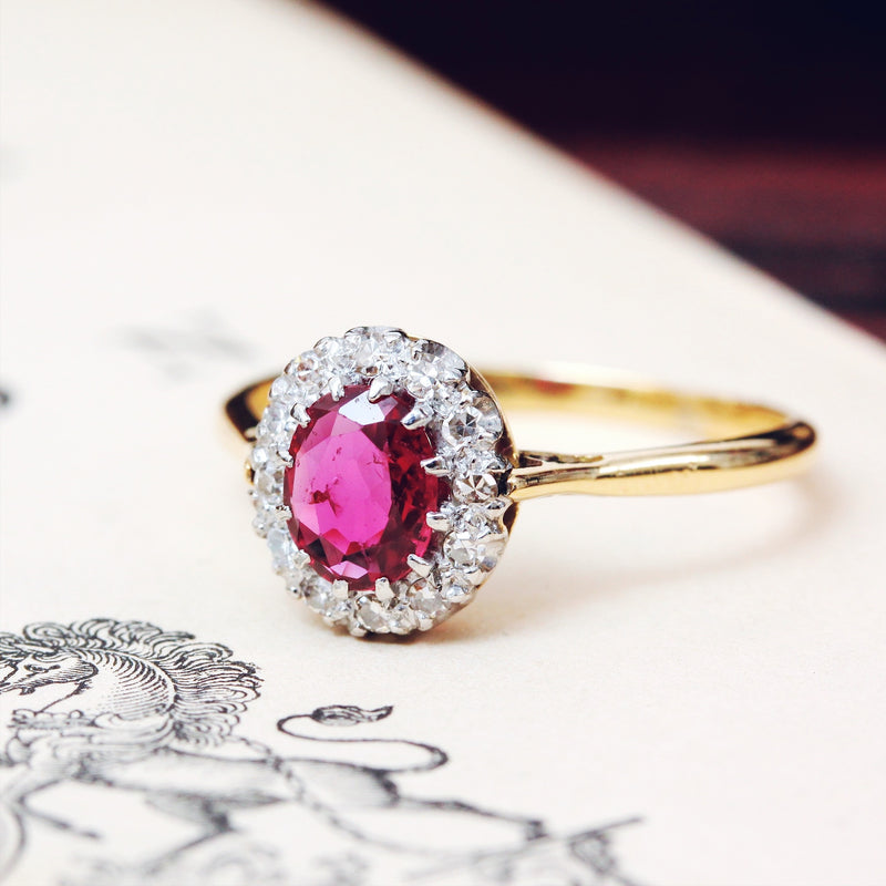 Vintage Ruby & Diamond Cluster Ring