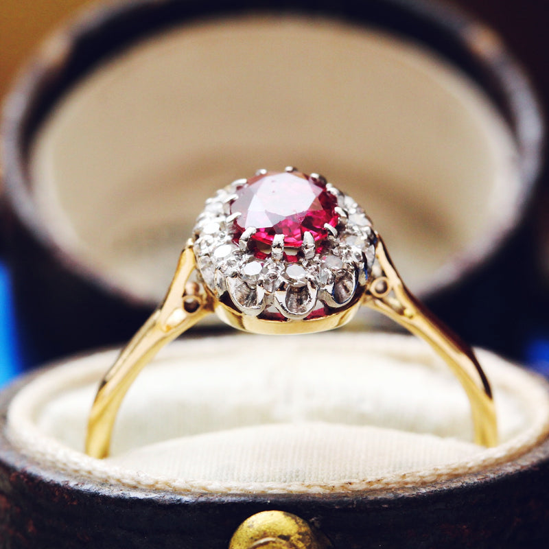 Vintage Ruby & Diamond Cluster Ring