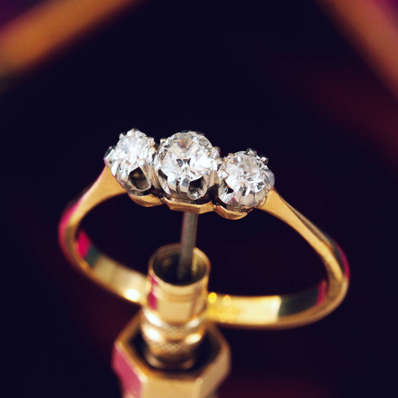 Vintage Hand Cut Diamond Trilogy Engagement Ring
