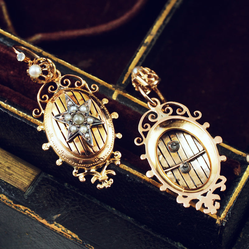 Antique French 'Night & Day' 18ct Gold Pearl Earrings