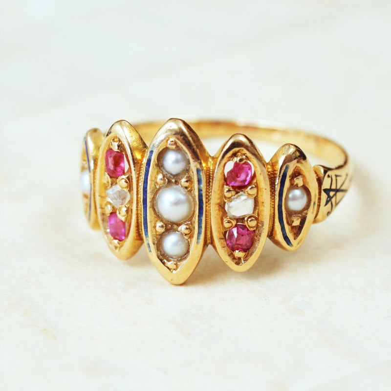 Loveliest Antique Victorian Ruby, Diamond & Pearl Ring