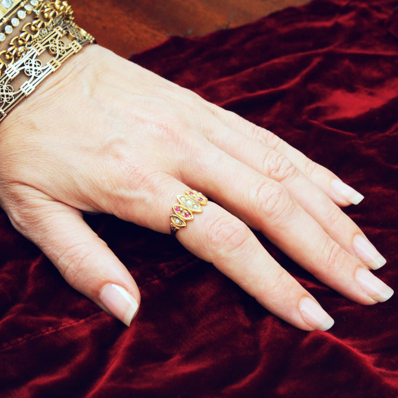 Loveliest Antique Victorian Ruby, Diamond & Pearl Ring