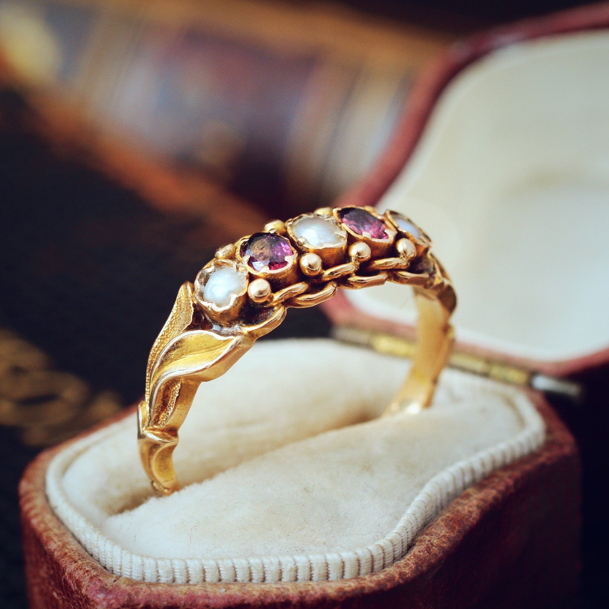 Early Victorian 15ct Gold Amethyst Pearl Ring Fetheray