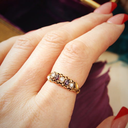 Victorian 15ct Gold Amethyst & Pearl Ring
