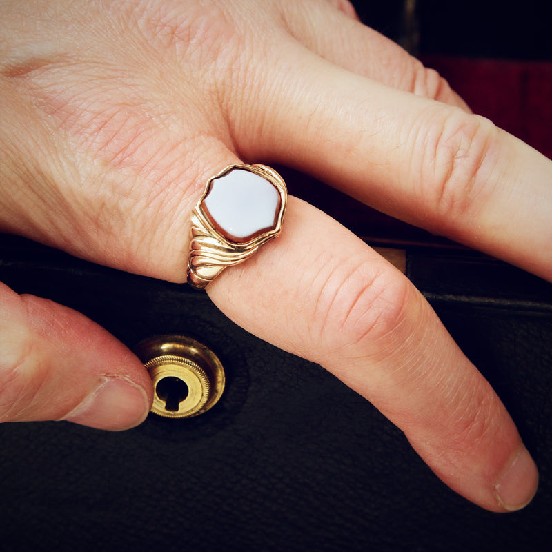 Date 1855 Sardonyx Shield Signet Ring