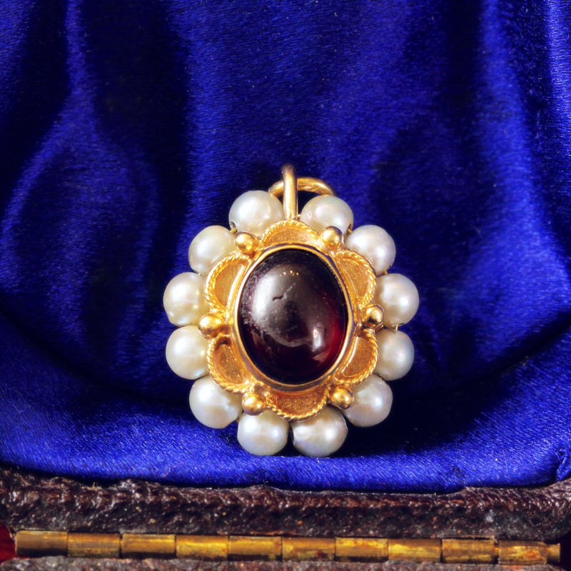 Antique Cabochon Garnet & Pearl Pendant