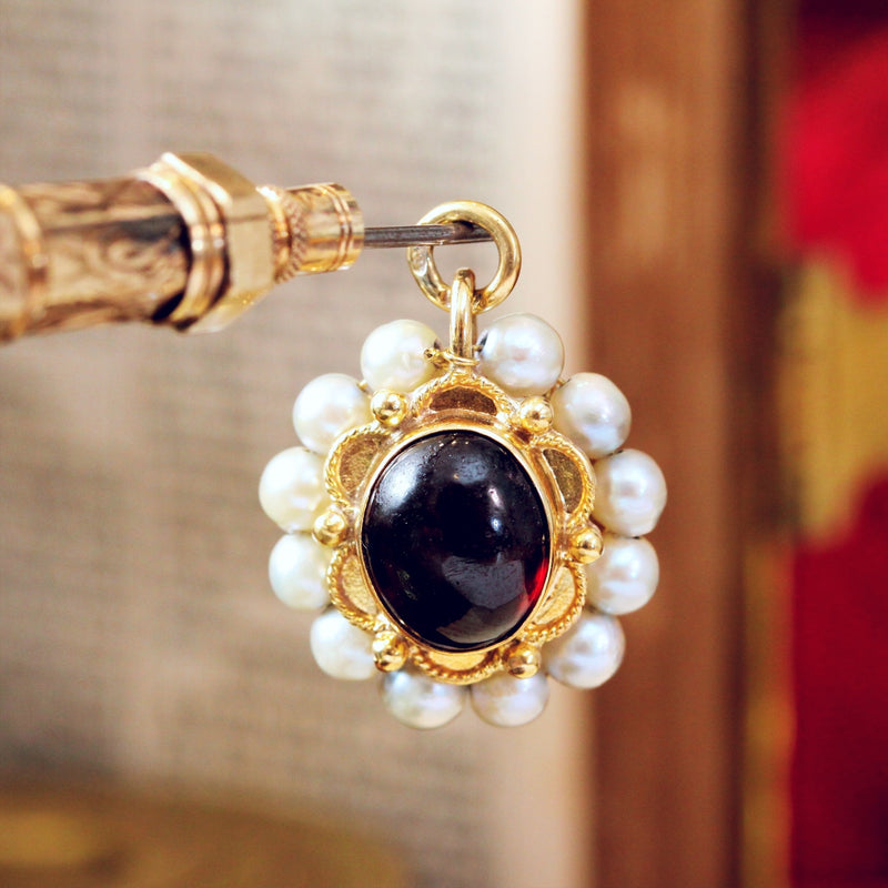 Antique Cabochon Garnet & Pearl Pendant