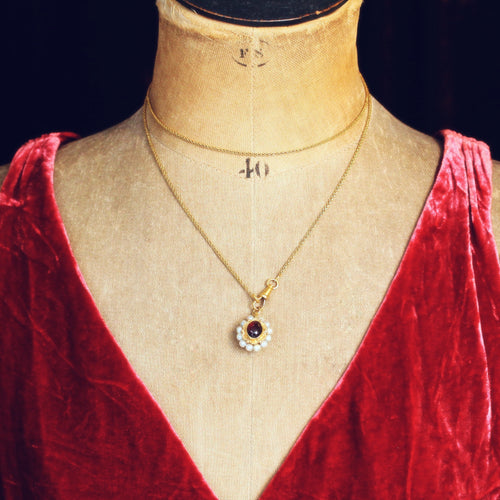 Antique Cabochon Garnet & Pearl Pendant