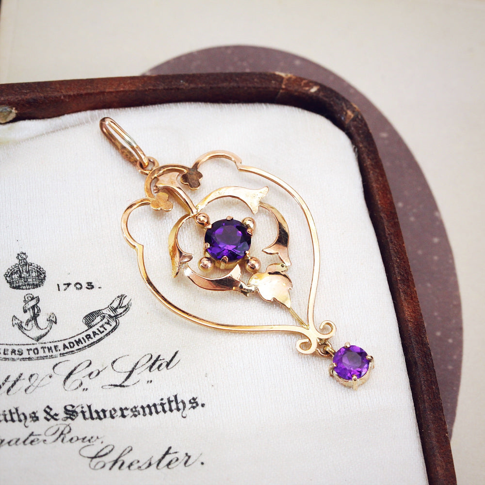 Antique Art Nouveau Amethyst Pendant Fetheray