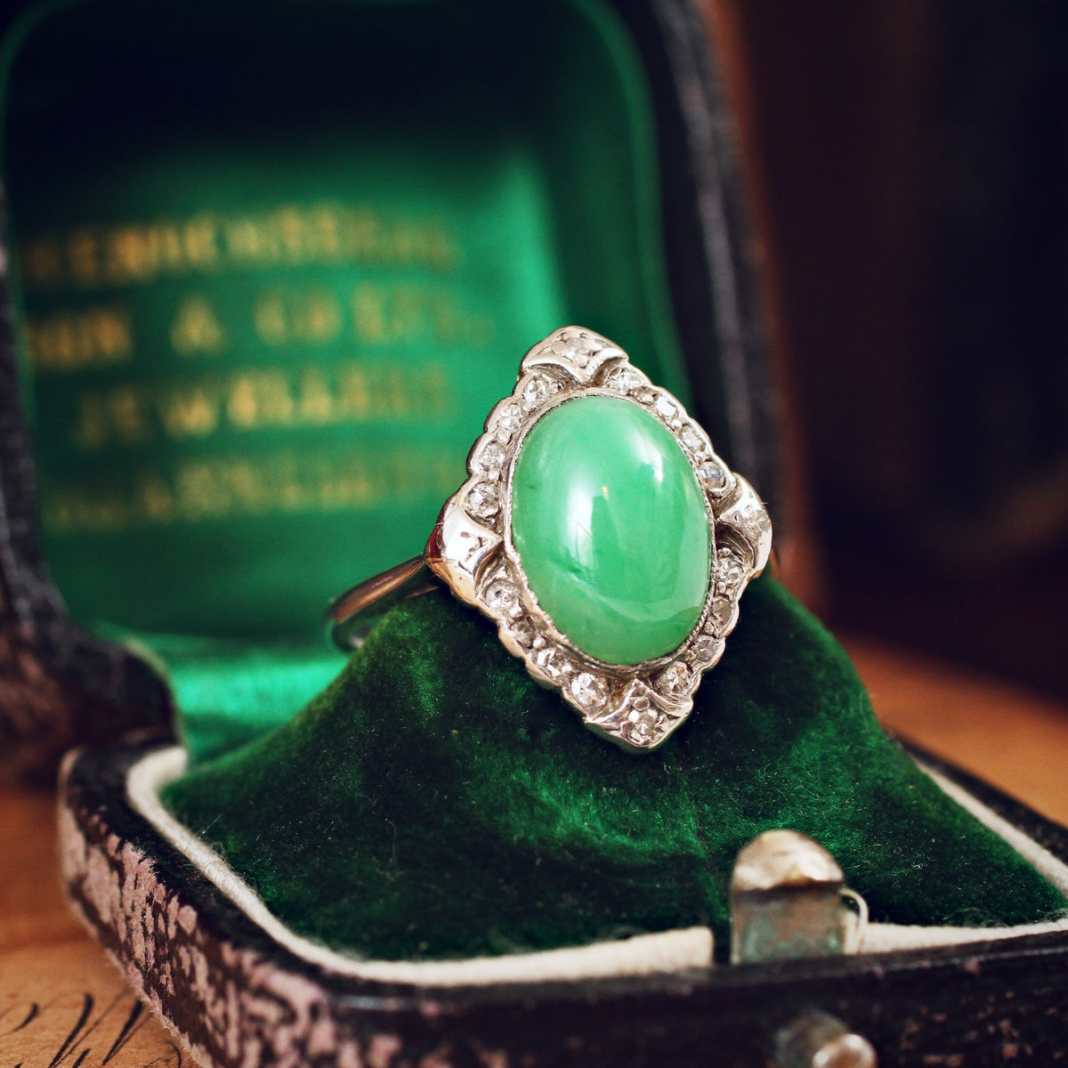 Superb Gem Quality Antique Jade & Diamond Ring