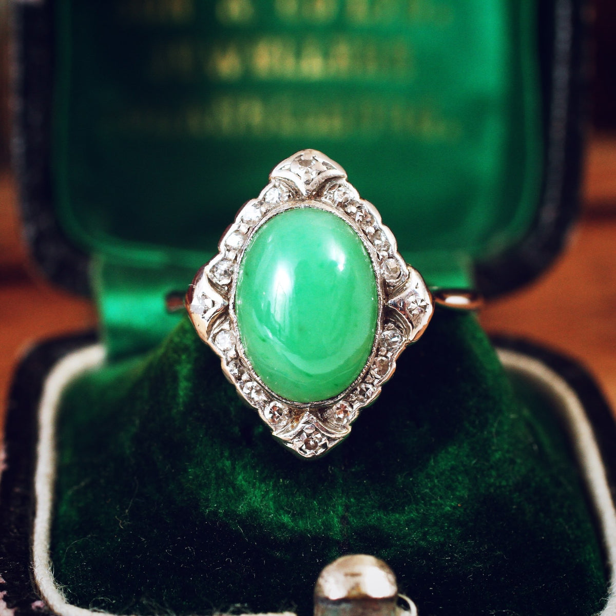 Superb Gem Quality Antique Jade & Diamond Ring