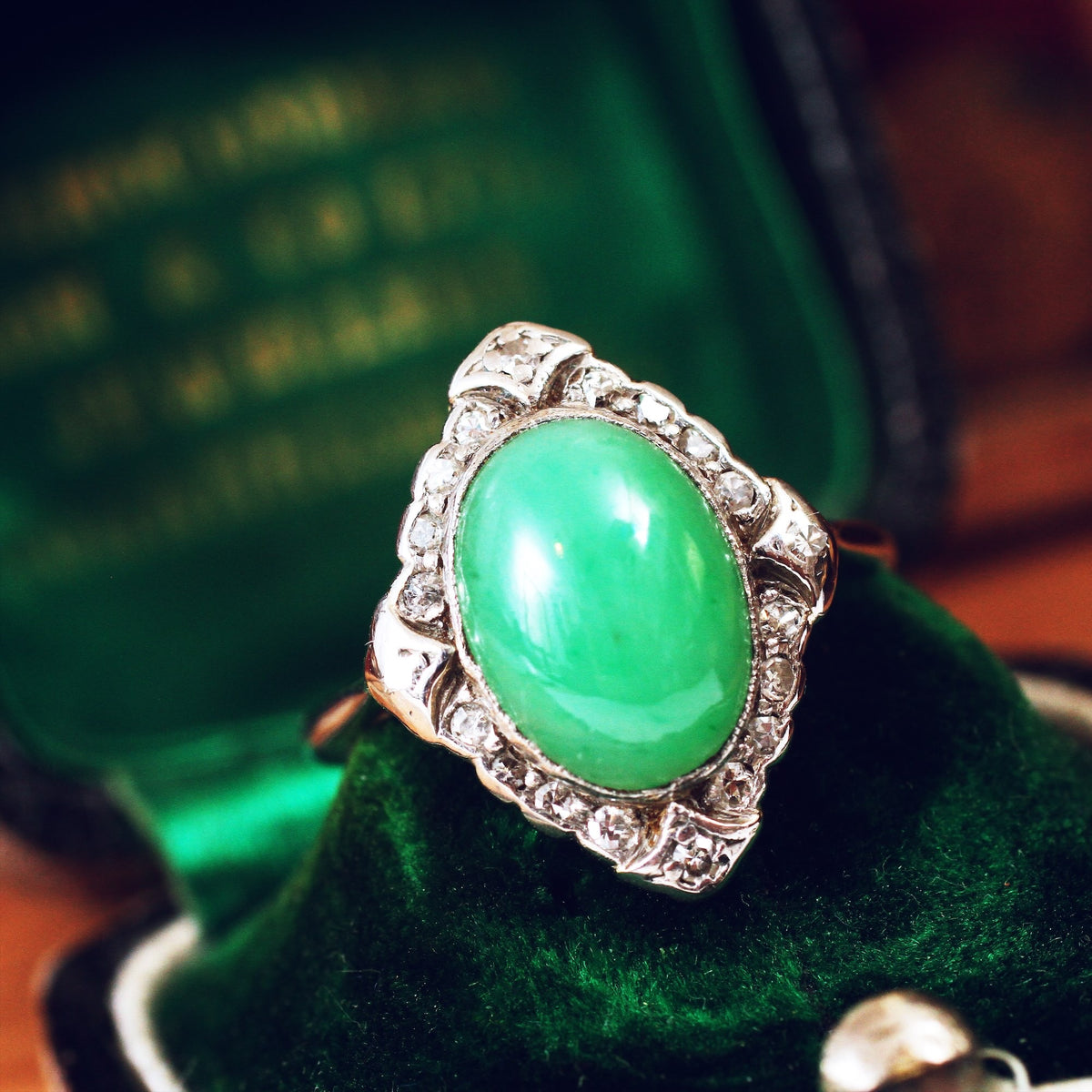 Superb Gem Quality Antique Jade & Diamond Ring