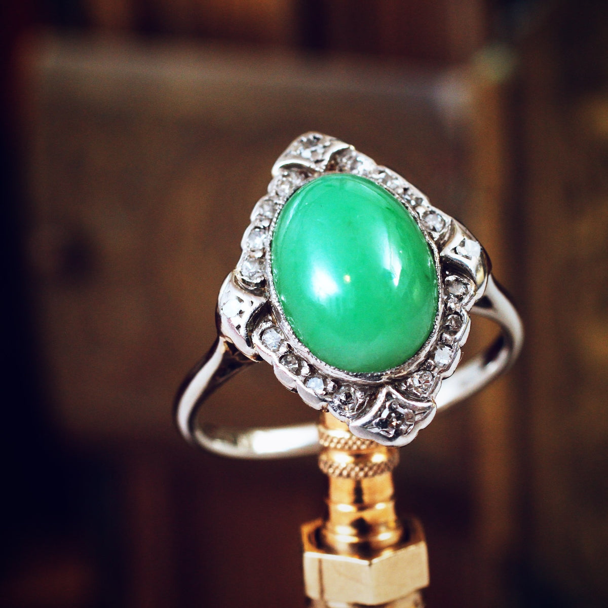 Superb Gem Quality Antique Jade & Diamond Ring