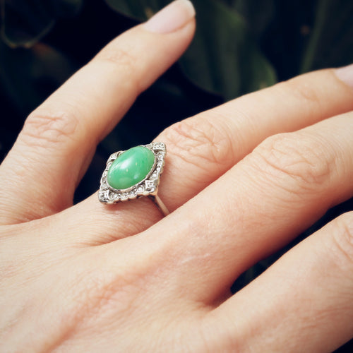 Superb Gem Quality Antique Jade & Diamond Ring