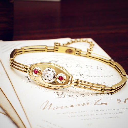 vintage diamond and ruby gold bracelet