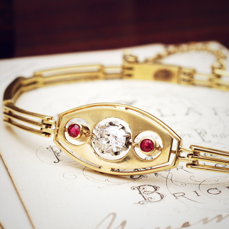 vintage diamond and ruby gold bracelet