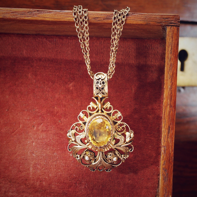 Vintage Silver Gilt Citrine Pendant