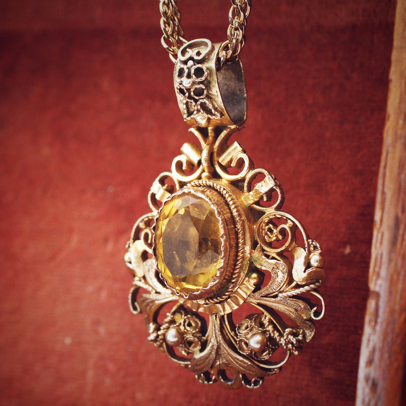 A Fascinating Vintage Silver Gilt Citrine Pendant