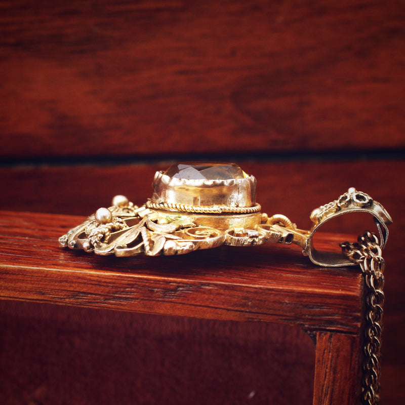 A Fascinating Vintage Silver Gilt Citrine Pendant