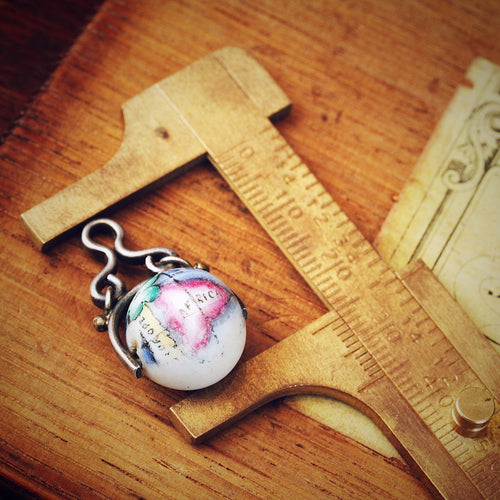 Antique Silver & Porcelain Globe Swivel Fob