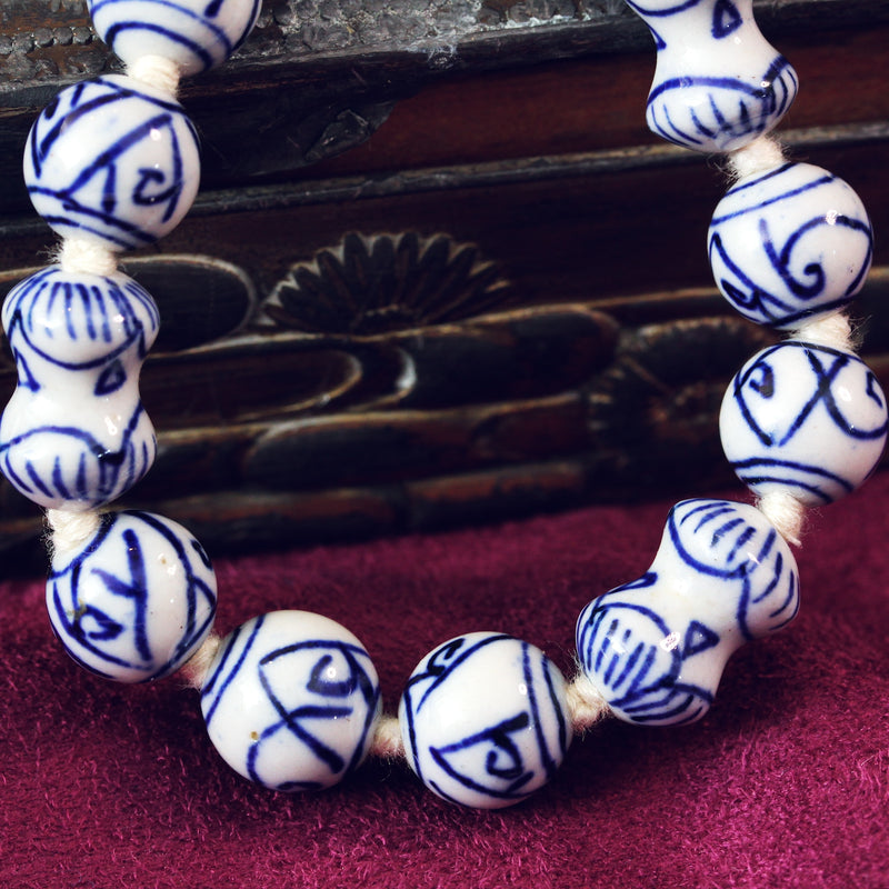 Vintage Chinese Blue & White Porcelain Bead Necklace