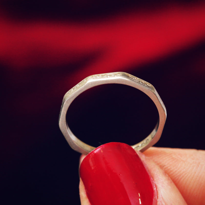Vintage Date 1949 Size N/6.75 White Gold Wedding Ring