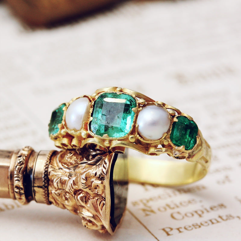 Antique Victorian Emerald & Natural Pearl Ring