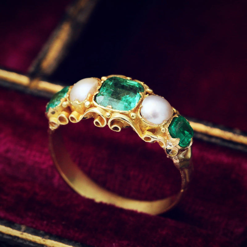 Antique Victorian Emerald & Natural Pearl Ring