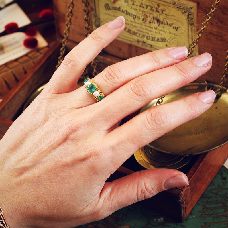 Antique Victorian Emerald & Natural Pearl Ring