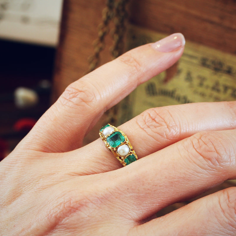 Antique Victorian Emerald & Natural Pearl Ring