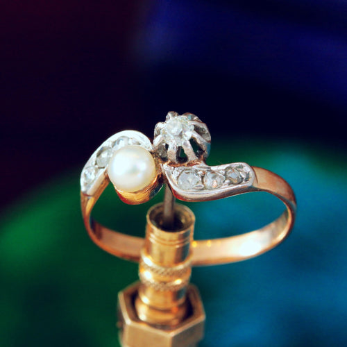 Vintage Art Nouveau Diamond & Pearl Ring