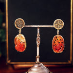 Chinese Export Carved Carnelian Filigree Earrings