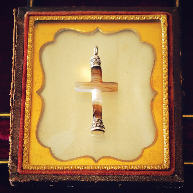 Victorian Banded Scottish Agate Cross