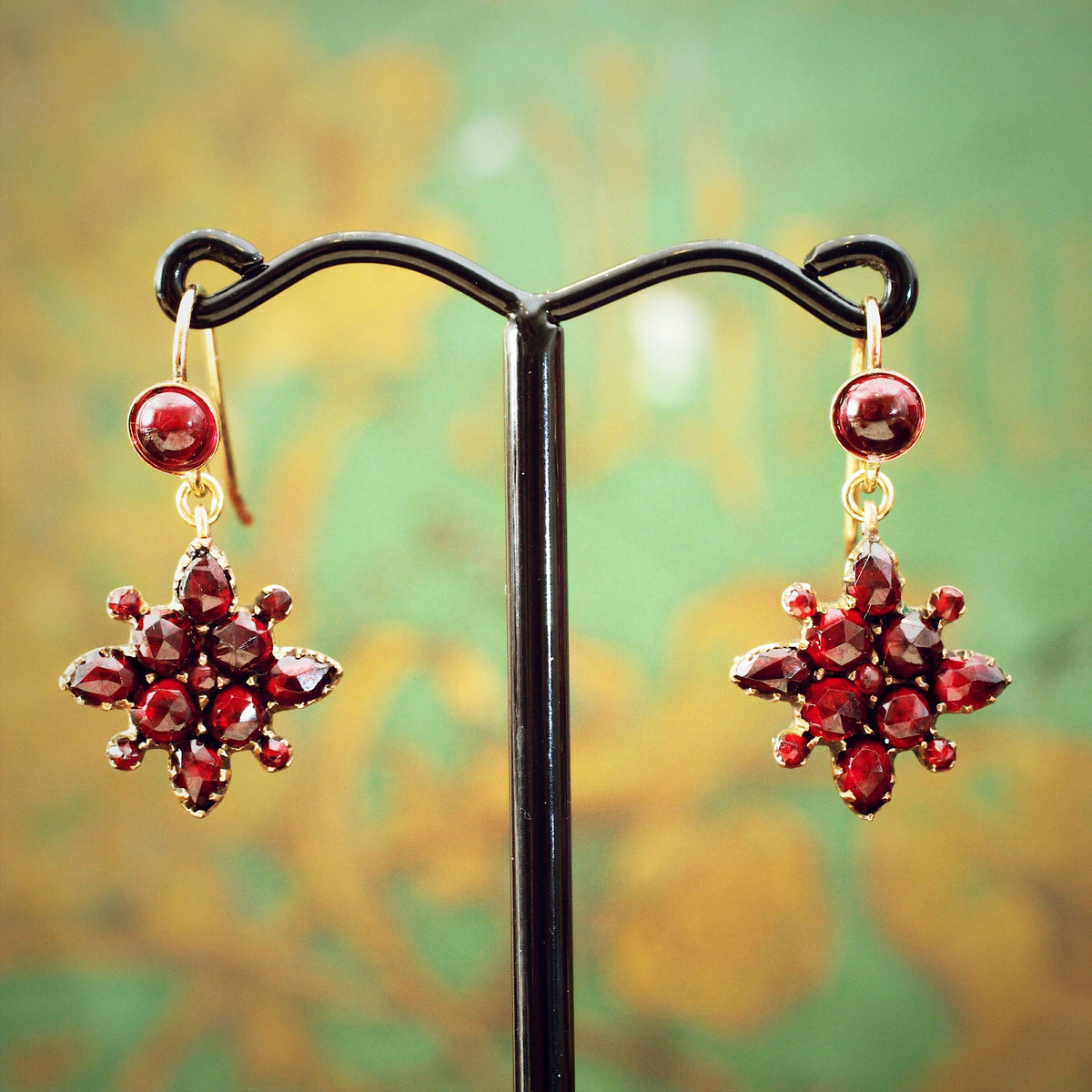 Vintage Bohemian Garnet Drop Earrings