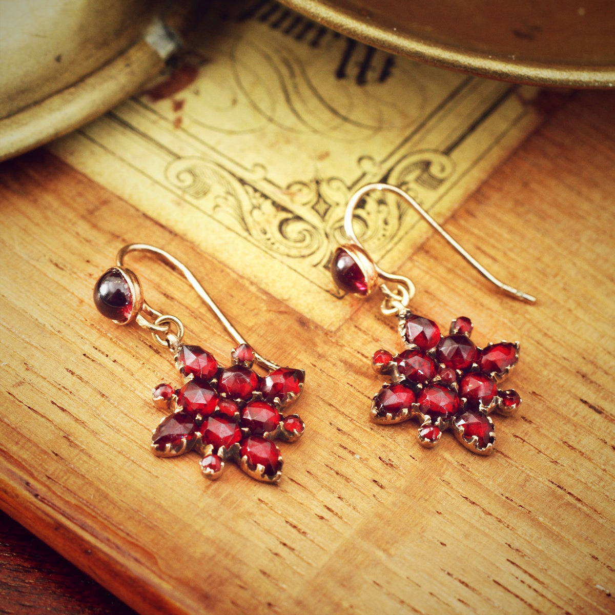 Vintage Bohemian Garnet Drop Earrings