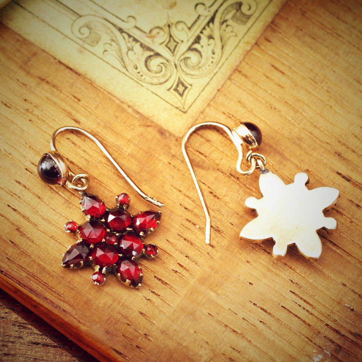 Vintage Bohemian Garnet Drop Earrings
