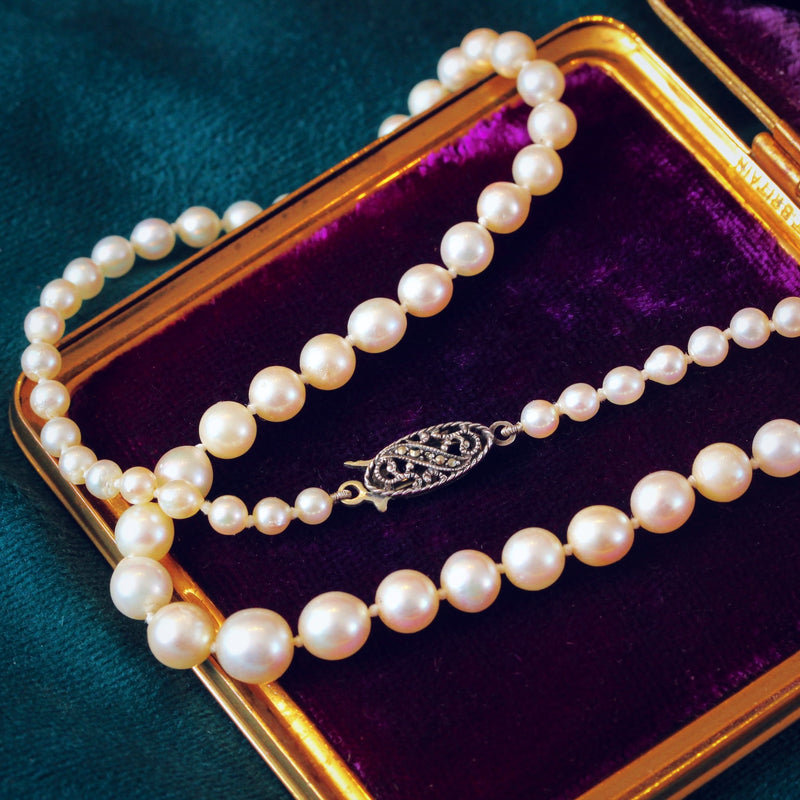 Pretty Vintage Cultured Saltwater Pearl Necklace Fetheray