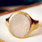 Date 1887 Romanesque Chalcedony Intaglio Signet Ring