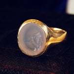 Date 1887 Romanesque Chalcedony Intaglio Signet Ring