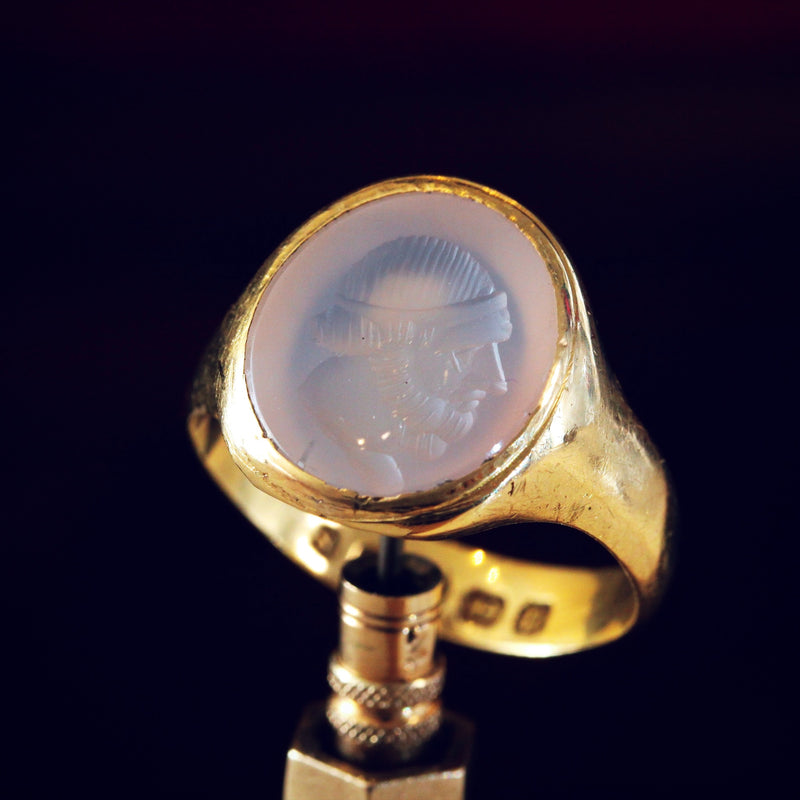 Date 1887 Romanesque Chalcedony Intaglio Signet Ring