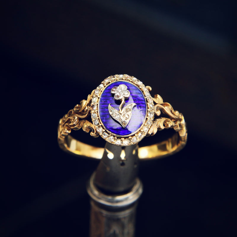 Antique Early Georgian Rose Cut Diamond & Enamel Ring
