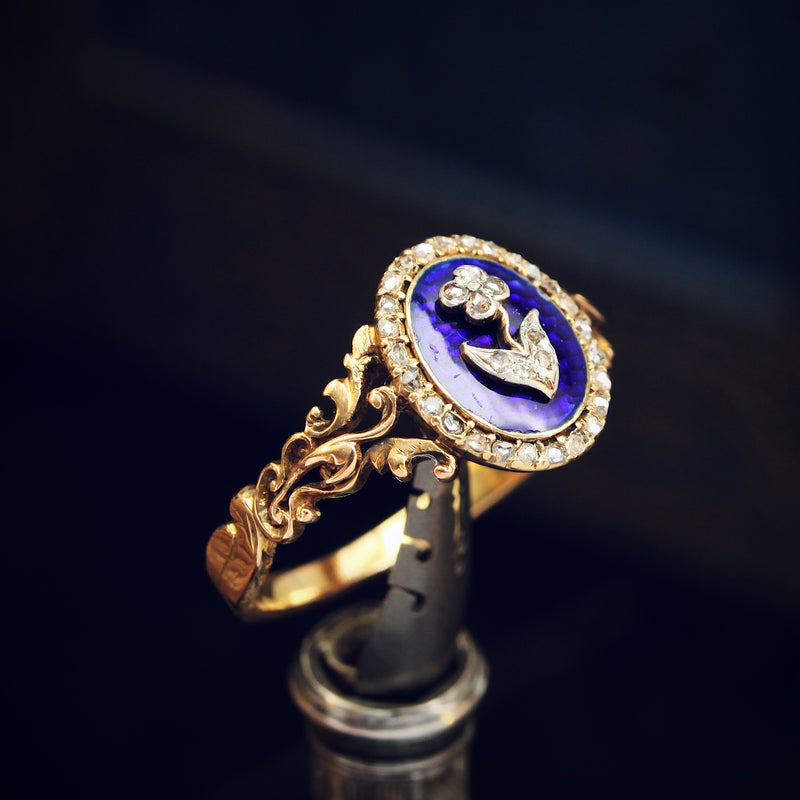 Sentimental Georgian Rose Cut Diamond & Enamel Ring