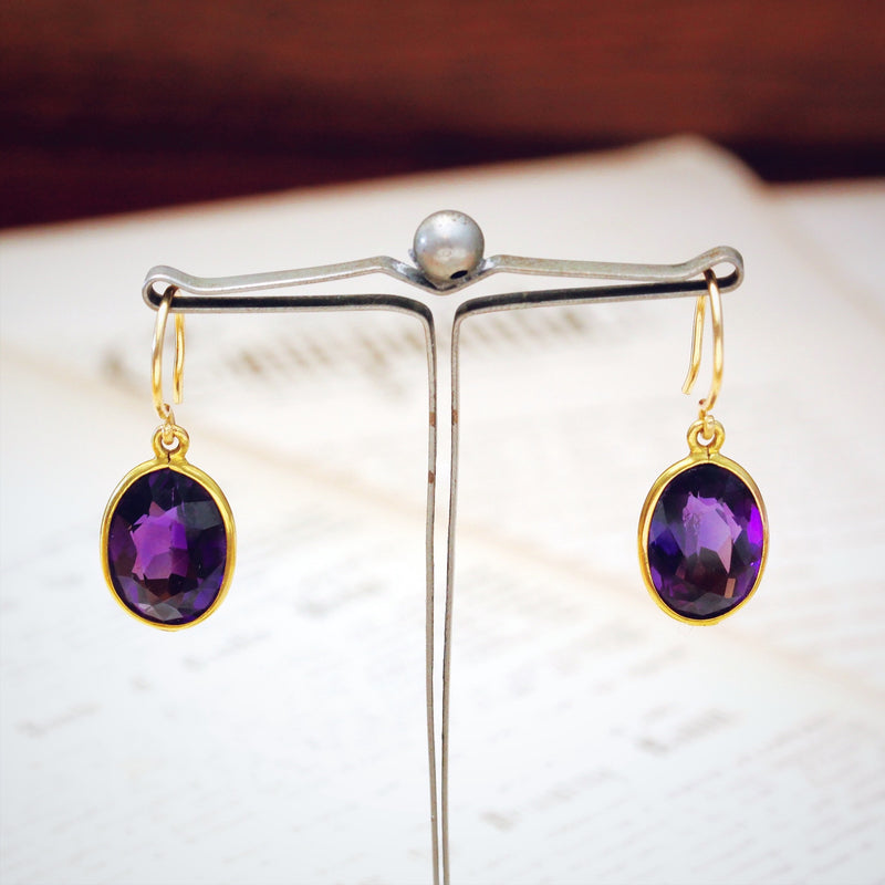 Vintage Purple Faceted Amethyst Drop Earrings
