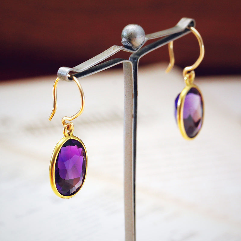 Vintage Purple Faceted Amethyst Drop Earrings