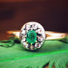 Antique Emerald and Rose Cut Diamond Cluster Ring