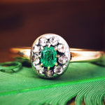 Antique Emerald and Rose Cut Diamond Cluster Ring