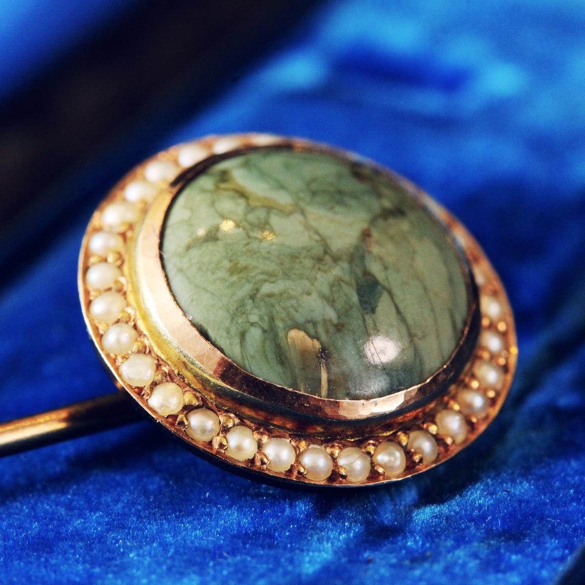 Antique Edwardian Turquoise & Wild Pearl Stick Pin