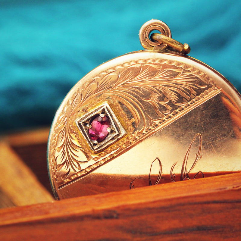 Vintage 'S.C.' Ruby Locket