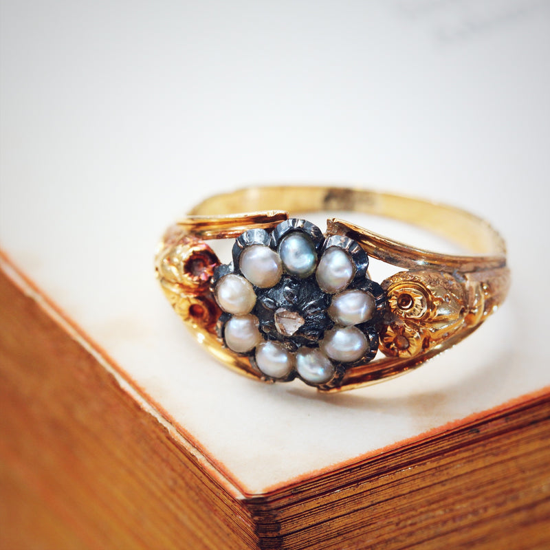 Antique Georgian Wild Pearl & Diamond Ring